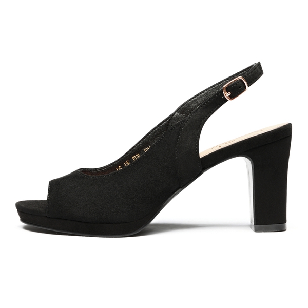 Chunky Heel Peep Toe Slingback Pumps - BLACK SUEDE - 1